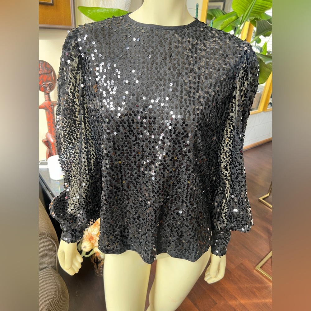 SHEIN Black Sequin Long Sleeve Blouse